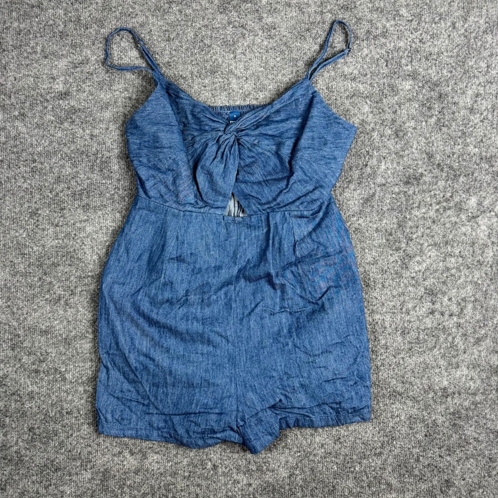Old Navy Romper Womens Size M Blue Cotton Chambray Tie Front Sleeveless Summer